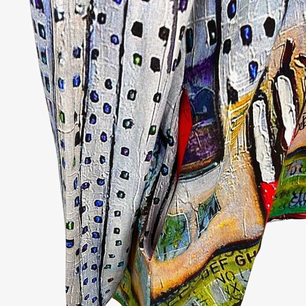 Ubu Size L Tunic Long Sleeve Landscape City Collared Multicolor Bamboo - Picture 6 of 11